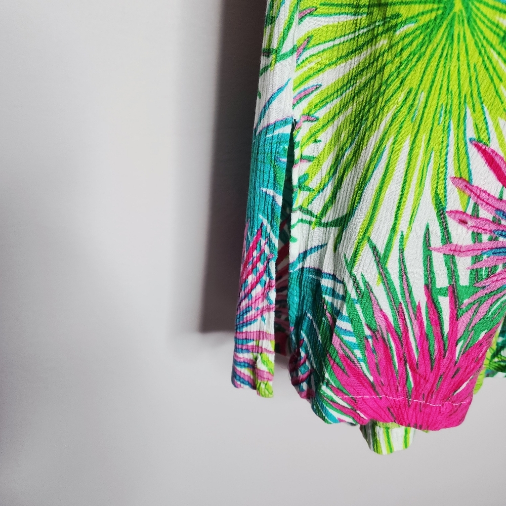 Rose +Olive Tropical Leaf Print Wide-Leg Pants XL - Picture 2 of 16